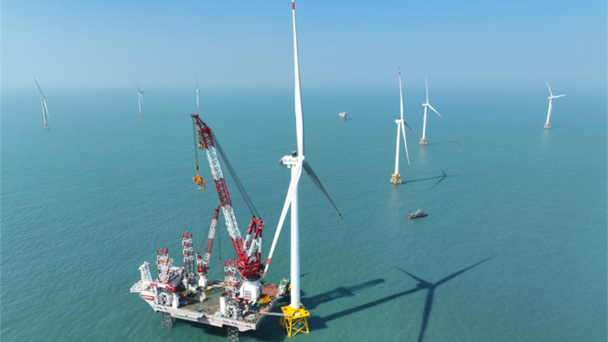Turbina eólica offshore de 20 megawatts conectada à rede elétrica na área marítima do sul de Fujian